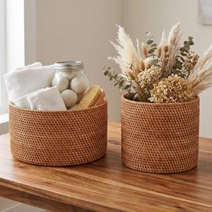 Handmade Rattan <b>Round</b> <b>Basket</b> Storage Organizer <b>Wicker</b> Sundries <b>Basket</b> Boho Home Kitchen Living Room Decor - Product Image 4