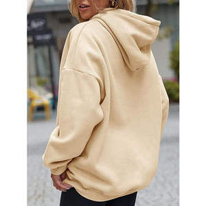 Oversized Beige Hooded Sweatshirt Men Regular Sleeve Solid Color Pullover Knitted French Terry Autumn Wear - Product Image 4