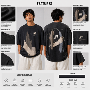 เสื้อยืดโอเวอร์ไซส์ผู้ชาย ผ้าฝ้าย ทรงหลวม ไหล่ตก แบบเรียบ สตรีทแวร์ รับสกรีนลาย ขายส่ง - Product Image 2