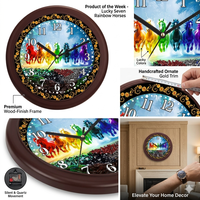 Horloge murale en plastique personnalisée avec impression numérique Royal 7 Running Horses, emballage cadeau couleur personnalisée pour le Nouvel An chinois