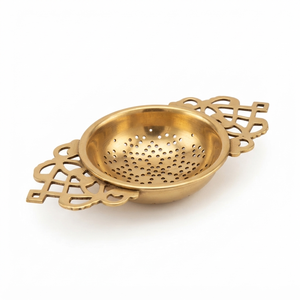 Brass Over The <b>Cup</b> <b>Tea</b> Strainer Dual Filigree Celtic Handles Fine Perforated Bowl Loose Leaf Herbal <b>Tea</b> Steeper Filters Teawares - Product Image 1