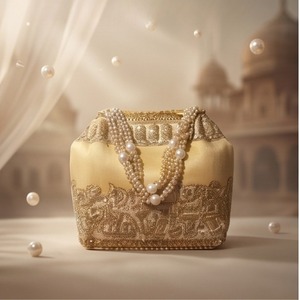 Pochette de soirée brodée à la main avec perles dorées, motif trapèze, sac à main pour mariage et fête avec doublure en PU, sac à main fait main - Product Image 5