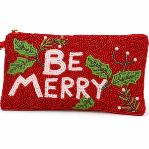 Merry Beaded Pouch Red Gold Holiday Christmas Boutique Gift Pouch Handmade Seed Bead Embroidery Artistry By PR - Product Image 1