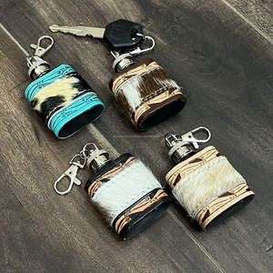 Mini flacon à liqueur artisanal en cuir repoussé avec poils, porte-clés, nouvelle bouteille de poche en acier inoxydable pour cadeaux promotionnels d'entreprise - Product Image 5