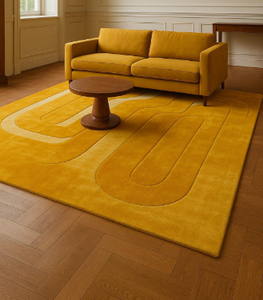 Alfombras de lana hechas a mano con diseño amarillo, tamaño y color personalizables para uso en el hogar, oficina o sala de estar. - Product Image 4