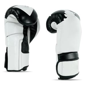 Gants de boxe en cuir blanc et noir avec fermeture Velcro pour adultes, équipement d'entraînement - Product Image 5
