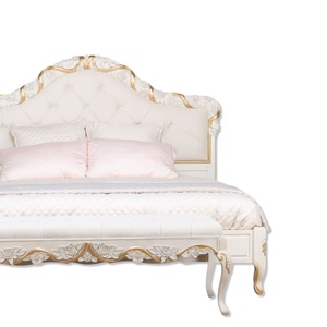 Cama de Madera de Teca Sólida de Diseño Europeo Antiguo, Cama Tapizada de Lujo con Tallado de Flores y Banco, Modelo 2204447 - Product Image 6