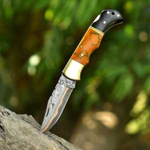 LEGACY BLADES OEM Handmade Copper Damascus Steel EDC Folding <b>Knife</b> Resin Handle Compact Camping Hiking <b>Knife</b> Factory - Product Image 2