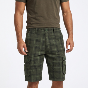 Shorts cargo à carreaux pour hommes, taille mi-haute, en toile respirante, décontractés, avec poches et fermeture boutonnée - Product Image 5