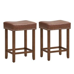 Set of 2 24-Inch Bar <b>Stools</b> Upholstered in PU <b>Leather</b> Comfortable & Stylish - Product Image 1