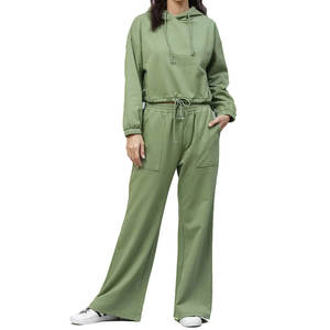 Nuevo Conjunto Deportivo Personalizado con Logotipo, Top Corto, Pantalones Deportivos y Sudadera con Capucha para Mujer, 100% Algodón - Product Image 1