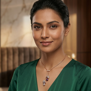 Collier élégant en or rose 18 carats avec pendentif en diamant et pierre précieuse bleue d'inspiration naturelle, chaîne réglable pour femmes - Product Image 3