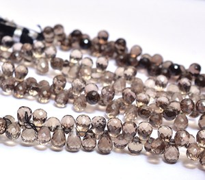 Cuentas de cuarzo AAA+ facetadas en forma de lágrima de 6x4 mm, piedras preciosas semipreciosas naturales ahumadas, cuentas sueltas para suministros de joyería. - Product Image 1