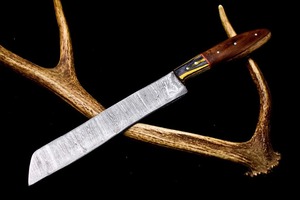 Handmade Damascus Steel <b>Kitchen</b> <b>Knife</b> Straight Edge Wood Handle 13 Inch <b>Sharp</b> Blade For Cooking Use With Leather Sheath - Product Image 5