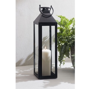 Farol Rectangular de Metal con Paneles de Vidrio, Acabado Negro, Decoración Duradera para el Hogar, Portavelas - Product Image 6