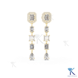 Pendientes de Diamantes Cultivados en Laboratorio CVD con Corte Mixto, Corte Esmeralda Halo, Oro Sólido de 14K, Joyería de Lujo para Novia - Product Image 1