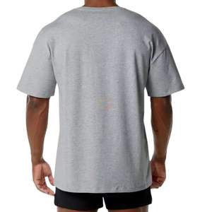 T-shirt pour homme gris clair à épaules tombantes, coupe ample et carrée, en mélange de coton, fabrication sur mesure - Product Image 2