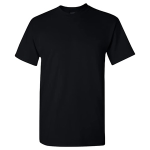 Men's Black Cotton O-Neck T-Shirt Regular Fit Short Sleeve Solid Color Casual Jersey Knit <b>Plain</b> Dyed Style - Product Image 2