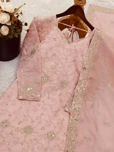 ชุดเสื้อผ้าอินเดียปากีสถานสวยงาม เรียบง่าย ทันสมัย ประดับเลื่อมลายกระจก 3 ชิ้น ผ้าฝ้ายแท้ ชุดอานาร์กาลี กุรติ กางเกงขายาว สำหรับผู้หญิง - Product Image 2