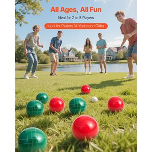 Set di Bocce per 2-8 Giocatori, Palline in Resina da 107 mm, Pallino Rosso e Verde, Borsa per il Trasporto e Corda di Misurazione per Giochi da Spiaggia - Product Image 2