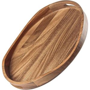 Premium Round Acacia Wood Serving <b>Tray</b> with Handles | <b>Large</b> Eco-Friendly Wooden Ottoman Platter | Wholesale Food Coffee <b>Tray</b> - Product Image 2