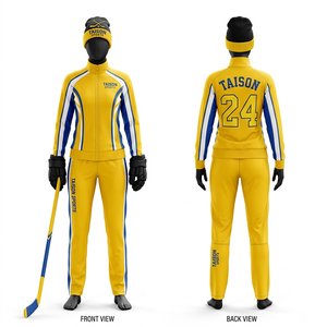 Conjunto Deportivo de Hockey sobre Hielo para Mujer, 290 GSM, Poliéster y Spandex, Paneles Amarillos y Azules, Tela Tackle Twill, Sublimación, Logotipo Personalizado - Product Image 1