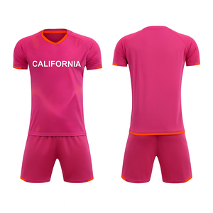 California <b>Soccer</b> Jersey Set Pink V-Neck Short Sleeve Moisture Wicking Unisex Adult Athletic Wear Sublimated Print - Product Image 1
