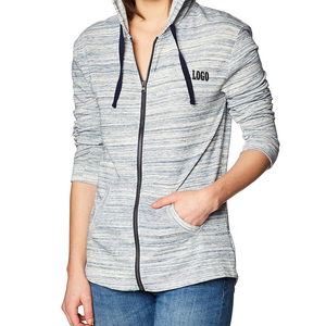 Women's Striped Hooded Zip-Up Sweatshirt Cotton <b>Blend</b> Knitted Breathable Front Logo Autumn Wear Regular Fit - Product Image 4