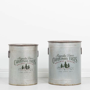 Magnolia <b>Farms</b> Metal Christmas Tree Bucket <b>Set</b> Round Vintage Holiday Greens Decorative Planter Durable - Product Image 4