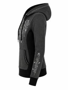 Sudadera con Capucha Brillante para Mujer, con Cierre Frontal de Cristales, Manga Larga, para Uso Diario Informal y Cómodo - Product Image 5