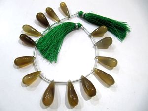 Perles lisses en forme de goutte d'eau en calcédoine brune naturelle, vendues par brin de 8 pouces - Product Image 2