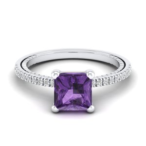 REYES Classic Design Amethyst Gemstone with Diamonds Ring in 14K Solid White Gold GRA Certified Fine Jewelry For Women - Product Image 1
