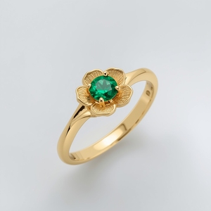 Anillo Floral de Oro Sólido de 18K con Baño de Rodio y Esmeralda, con Pétalos Esculpidos, Joyería de Lujo para Bodas y Fiestas, OEM - Product Image 1