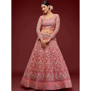 Plus Size Pink Embroidered <b>Net</b> Lehenga Choli for Reception Wear - Product Image 5