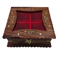 Boîte à bijoux en bois faite à la main |   Boîte de rangement sculptée à motifs floraux avec fenêtre en verre pour bagues, accessoires, souvenirs, décoration de coiffeuse