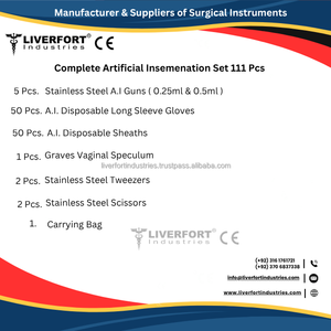 Ensemble complet de 111 pièces réutilisables et durables en acier inoxydable allemand pour insémination artificielle, comprenant pistolets d'IA, gants, gaine, ciseaux et pinces - Product Image 2
