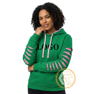 Sudadera con Capucha Casual Rosa y Verde de Alta Calidad para Mujer, Personalizada con Bordado de Kapa, de Algodón y Felpa - Product Image 4