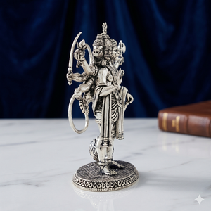 Murti de Hanuman Panchmukhi Plateado en Plata para Protección, Fuerza y Bendiciones, Hecho a Mano - Product Image 3