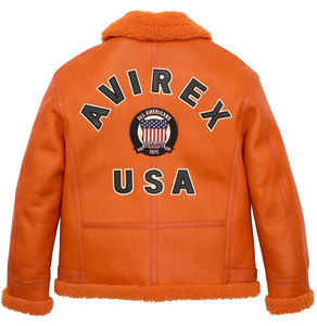 Vestes en cuir Avirex de qualité supérieure pour hommes, style bomber, matelassées, col rabattu, couleur orange agneau, vente en gros - Product Image 5