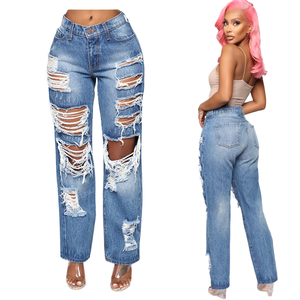 Fournisseurs de jeans : Fabrication sur mesure de pantalons pour femmes, jeans en denim taille haute, jeans déchirés, respirants, à séchage rapide, jeans tendance pour femmes - Product Image 5