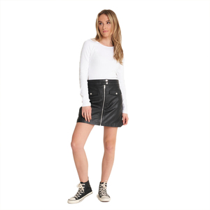 Women Faux <b>Leather</b> <b>Mini</b> <b>Skirt</b> Straight Moto Biker Style With Front Zip And Pockets Shiny Solid Color Regular Waistline - Product Image 4