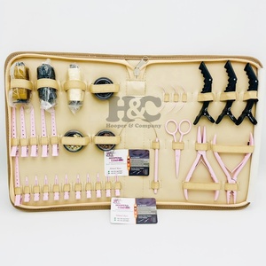 Nouveau kit d'outils pour extensions de cheveux roses : aiguilles, pinces en acier inoxydable, micro-perles, extensions de cheveux à bandes, pinces, ciseaux, logo personnalisé - Product Image 1