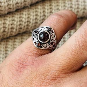Latest <b>Statement</b> Design <b>Ring</b> Boho Multi Garnet Brass <b>Ring</b> Oxidized Silver Plated Filigree Texture Wholesale <b>Ring</b> For Women - Product Image 5