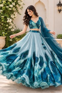 <b>Top</b> Quality Pure Organza Silk Digital Print 8 Meters With Canvas Patta Flair Fully Stitched Blouse <b>Lehenga</b> and Dupatta Set - Product Image 3