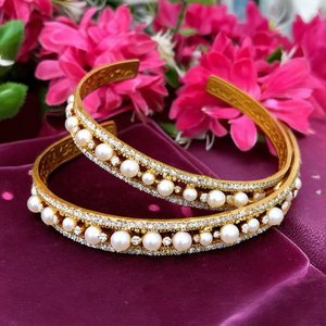 Classic Bridal Matte Charm Bangles with Zircon Pearl Diamond Accents for Wedding and Engagement - Product Image 2