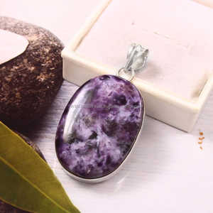 Colgante de plata esterlina 925, hecho a mano colgante de plata, colgante de charoita ovalada, colgante de piedra azul, regalo para ella - Product Image 1