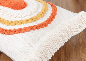 Hand Tufted Texture Boho Ivory and Orange Tassel <b>Cushion</b> <b>Cover</b> Handmade Decorative Pillow Case for Sofa Bedroom Living Room Home - Product Image 4