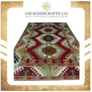 Tapis géométrique Kilim rectangulaire en laine et acrylique noué à la main, antidérapant, à poils moyens, pour salon, couverture décorative de sol - Product Image 2