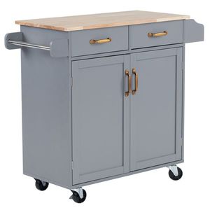 Carrito de Comedor de Dos Puertas y Una Cajón, MDF y Madera de Caucho, Pintura en Aerosol Gris, 99.5*40*85.5cm, Islas y Carritos de Cocina - Product Image 1