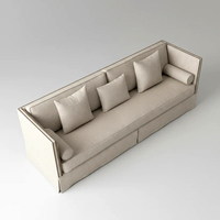 Canapé Ashford 3 places convertible gonflable de luxe moderne, avec dossier haut, structure en bois, revêtement en tissu mousse, garniture cloutée et coussins d'appoint